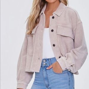 Reverse Fleece Drop-Sleeve Jacket - Beige